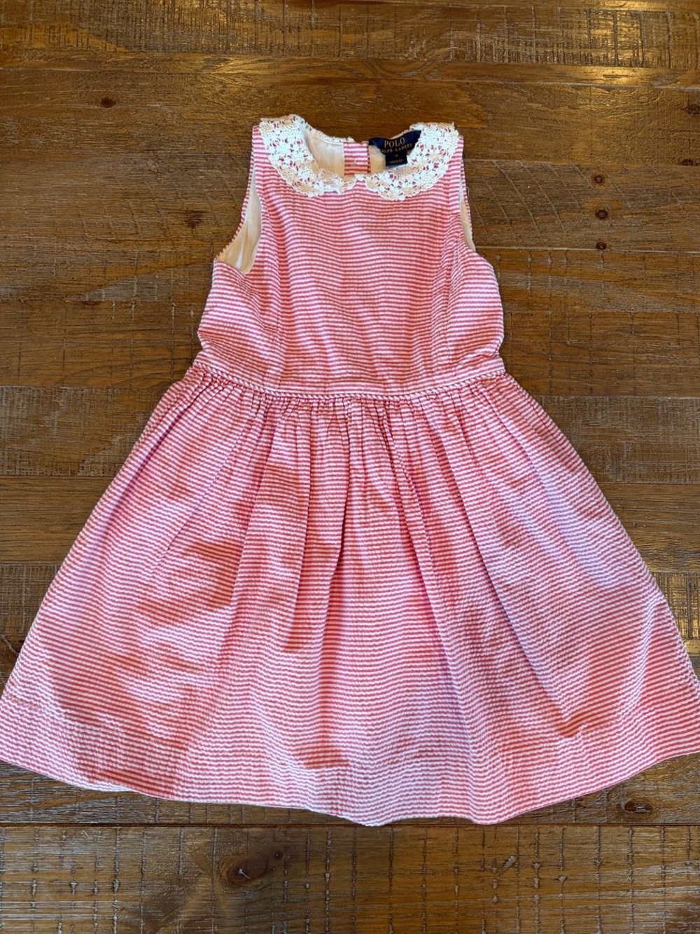 Ralph Lauren Pink & White Striped Sleeveless Dress with Lace Collar